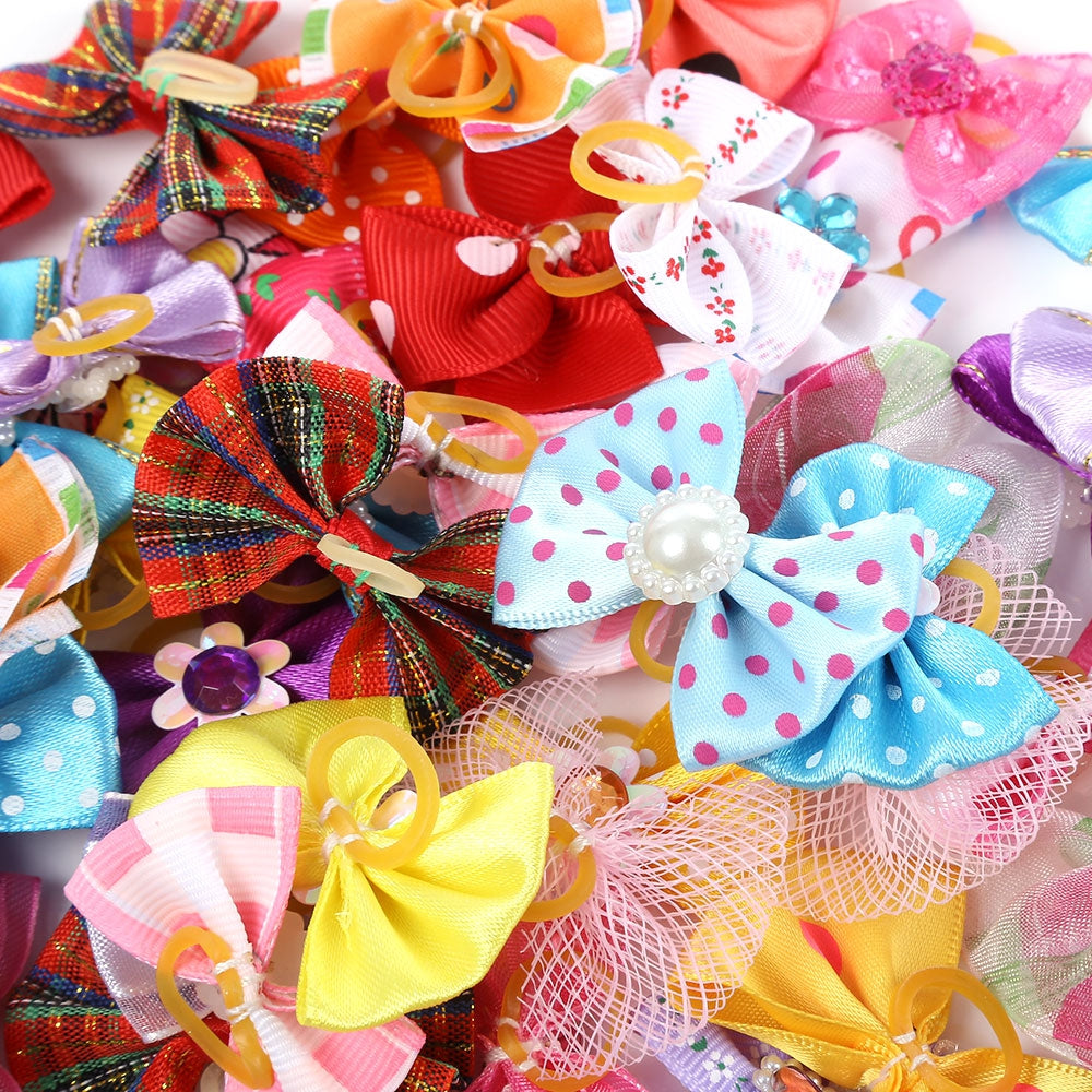 50pcs Mixed Colors Cute Pet Headwear Bow Butterfly Knots Rubber Band