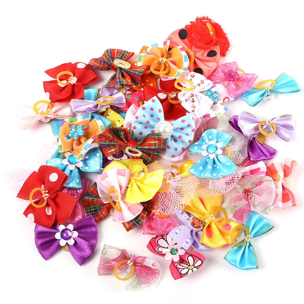 50pcs Mixed Colors Cute Pet Headwear Bow Butterfly Knots Rubber Band