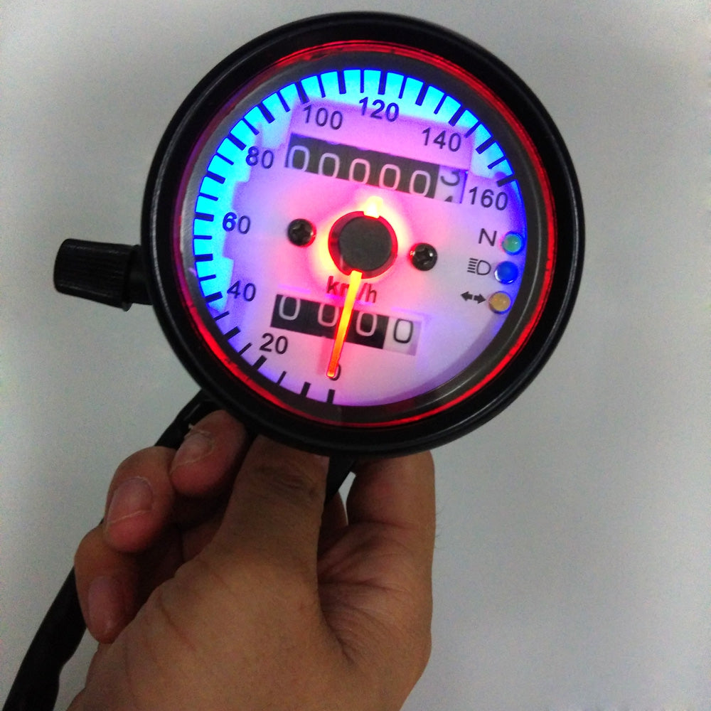 B711 - 2 Universal Dual Odometer Speedometer Gauge Speed Meter Night Light LED Backlight Motorcy...