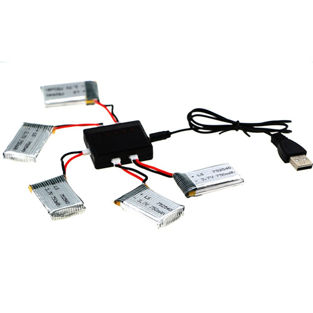 5 x 3.7V 750mAh Battery + Balance Charger / Cable Set Accessory for MJX X705C Syma X5C X5SW Mult...