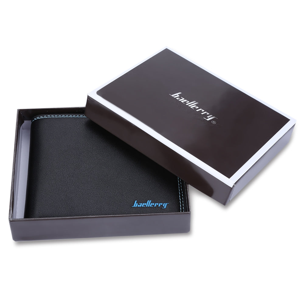 Baellerry Soft Letter Double Threads Solid Color Open Money Photo Card Wallet for Men