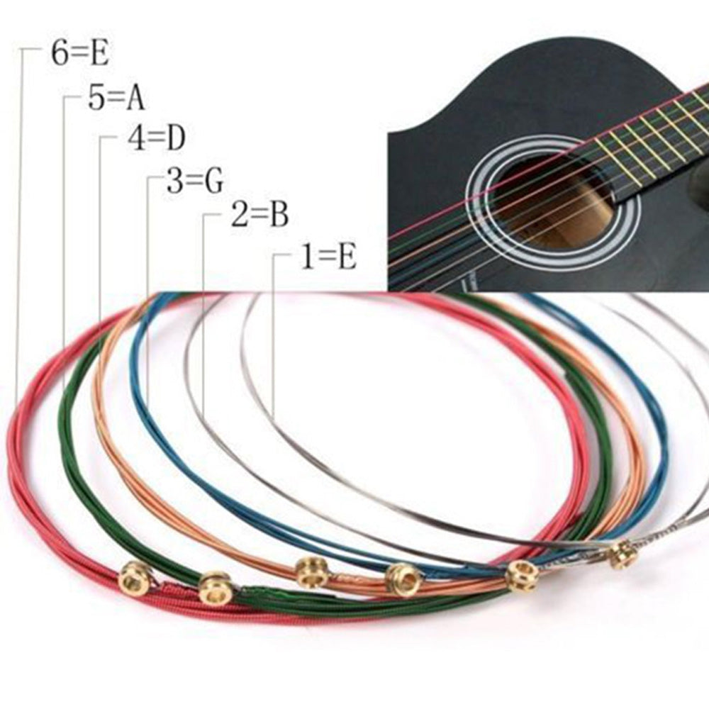 6Pcs One Set Rainbow String Colorful Steel for Acoustic Wood Guitar