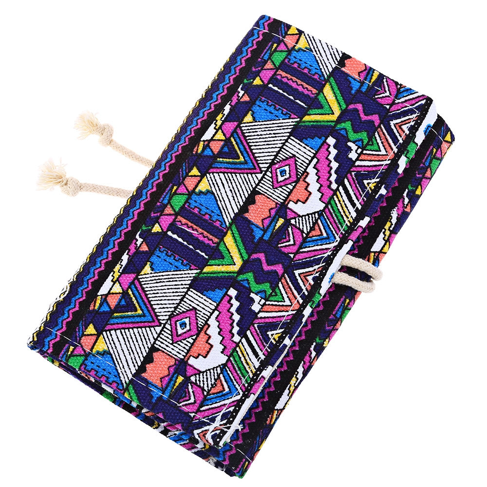 36 Slots Geometric Pattern Canvas Roll Up Pencil Bag