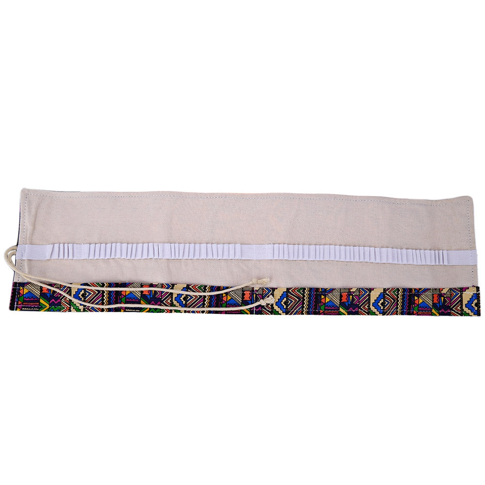 36 Slots Geometric Pattern Canvas Roll Up Pencil Bag