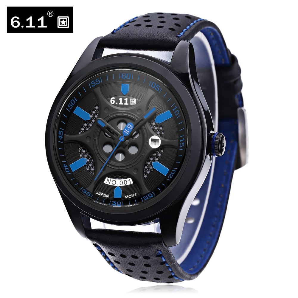 6.11 NO - 001 Male Photovoltaic Energy Quartz Watch Mineral Reinforced Glass Calendar Wristwatch