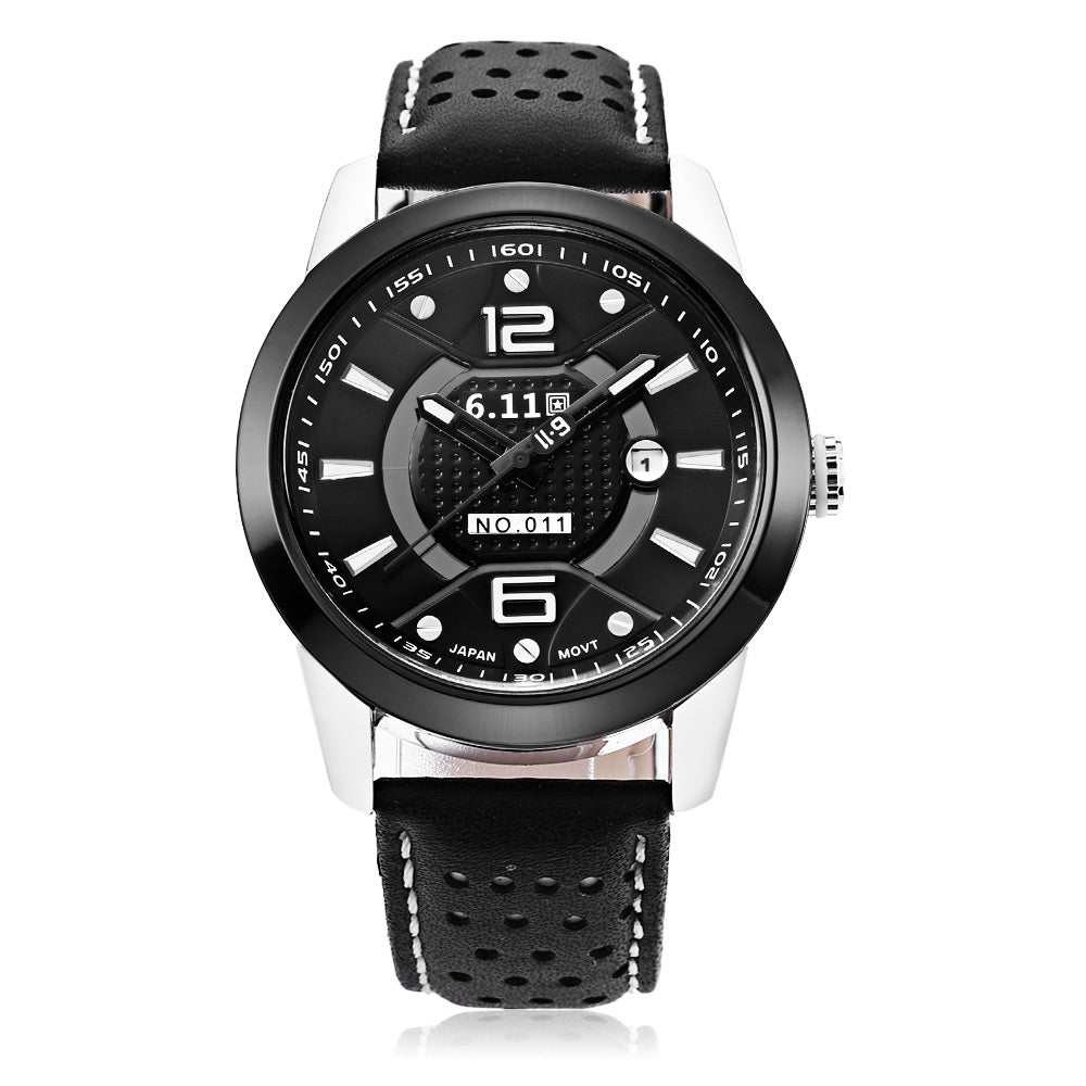 6.11 NO - 011 Male Photovoltaic Energy Quartz Watch Mineral Reinforced Glass Calendar Wristwatch