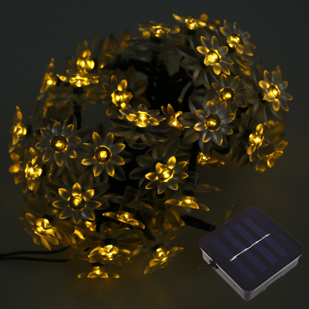 50 LEDs Solar Powered Lotus Flower String Light for Christmas Party Decoartion