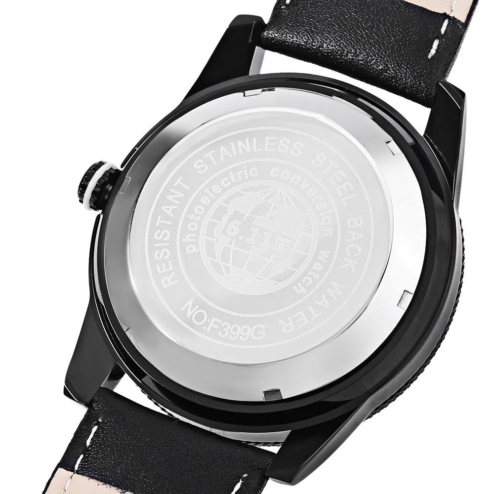 6.11 NO - 003 Male Photovoltaic Energy Quartz Watch Calendar Net Dial Genuine Leather Band Wrist...