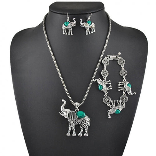 A Suit of Vintage Faux Gem Elephant Necklace Bracelet and Earrings