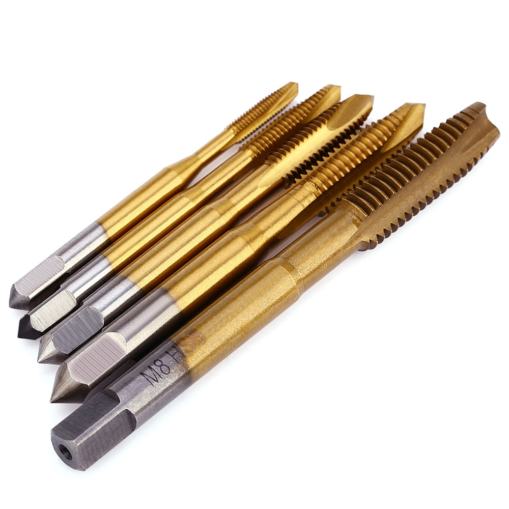 5pcs M3 - M8 High Speed Steel Drill Bit Titanize Spiral Pointed Screw Tap