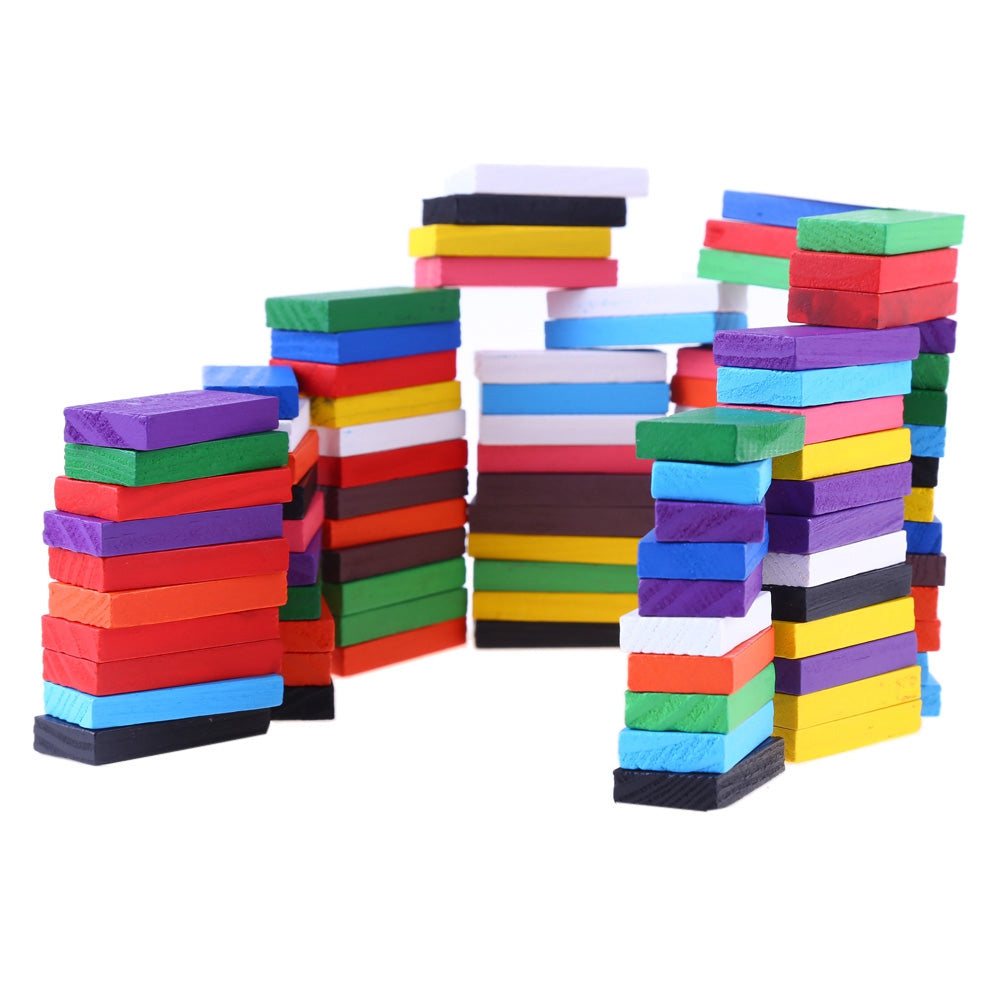 100pcs Kids Bright Colored Wooden Tumbling Domino Educational Toy