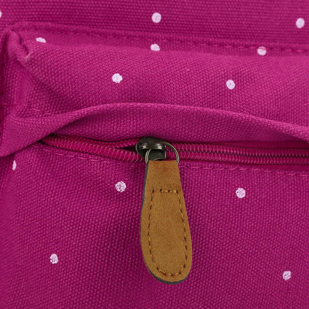 Dot Patchwork Canvas Slide Buckle Women Travel Portable Backpack