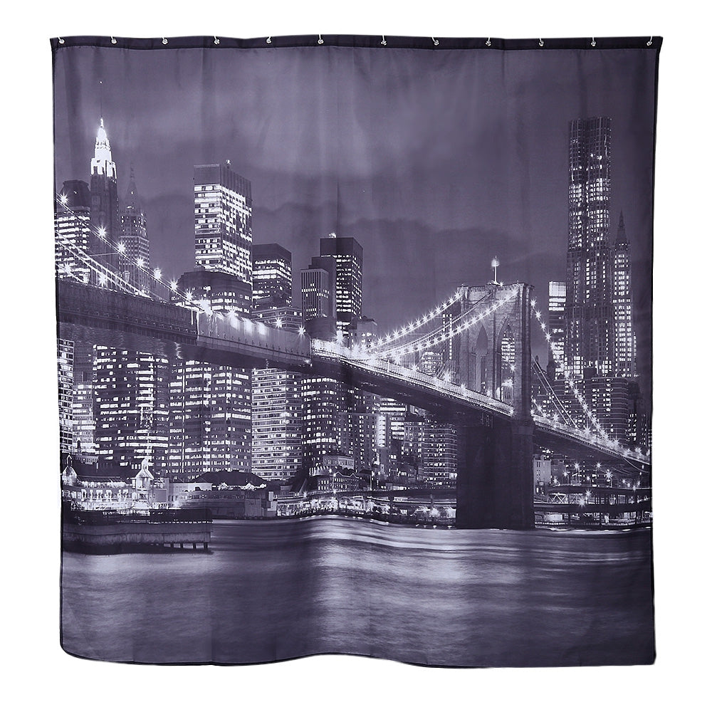 City Night View Pattern Waterproof Bathing Shower Curtain Polyester Bathroom Decor