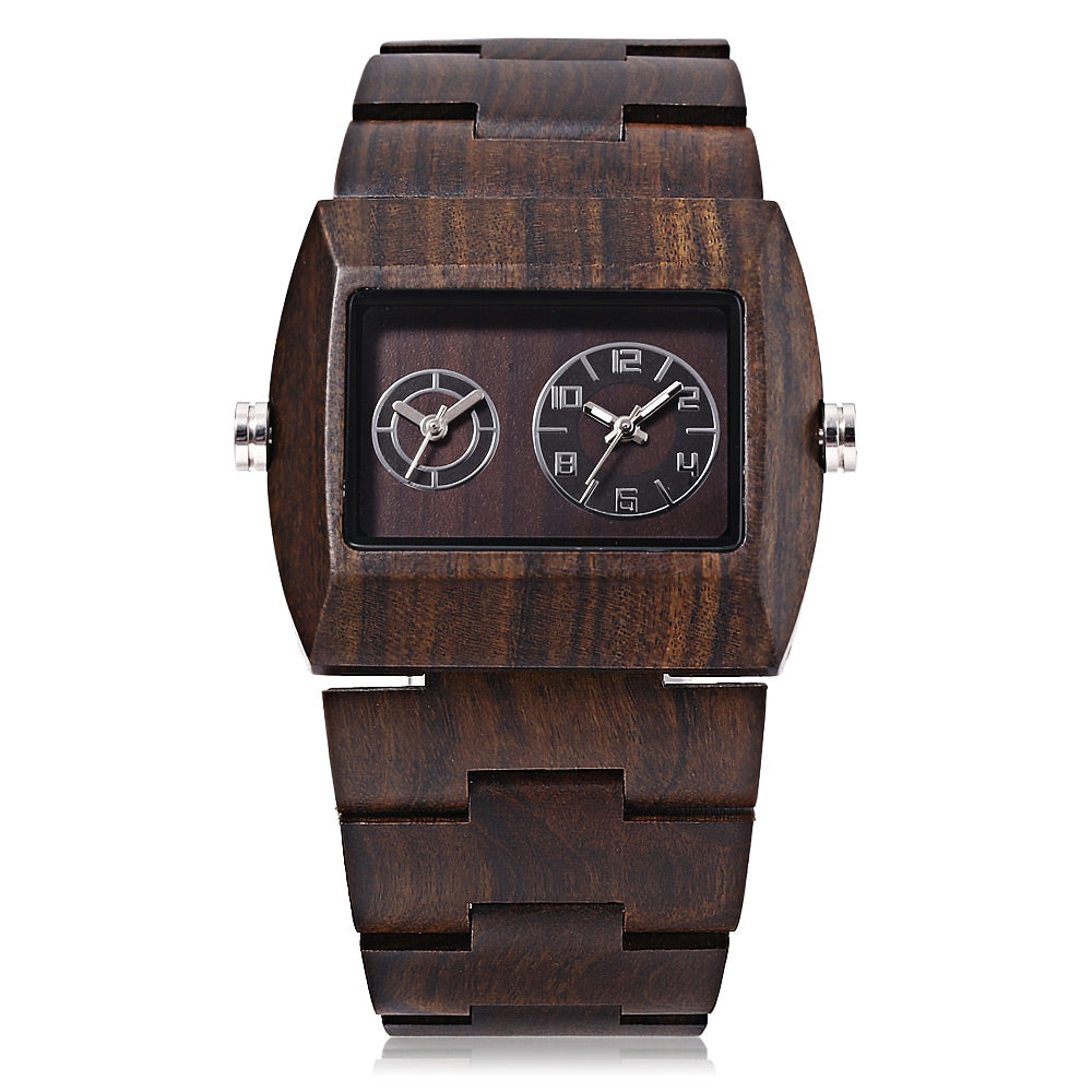 BEWELL ZS - W021C Men Quartz Watch Rectangle Dial Working Sub-dial Wooden Wristwatch