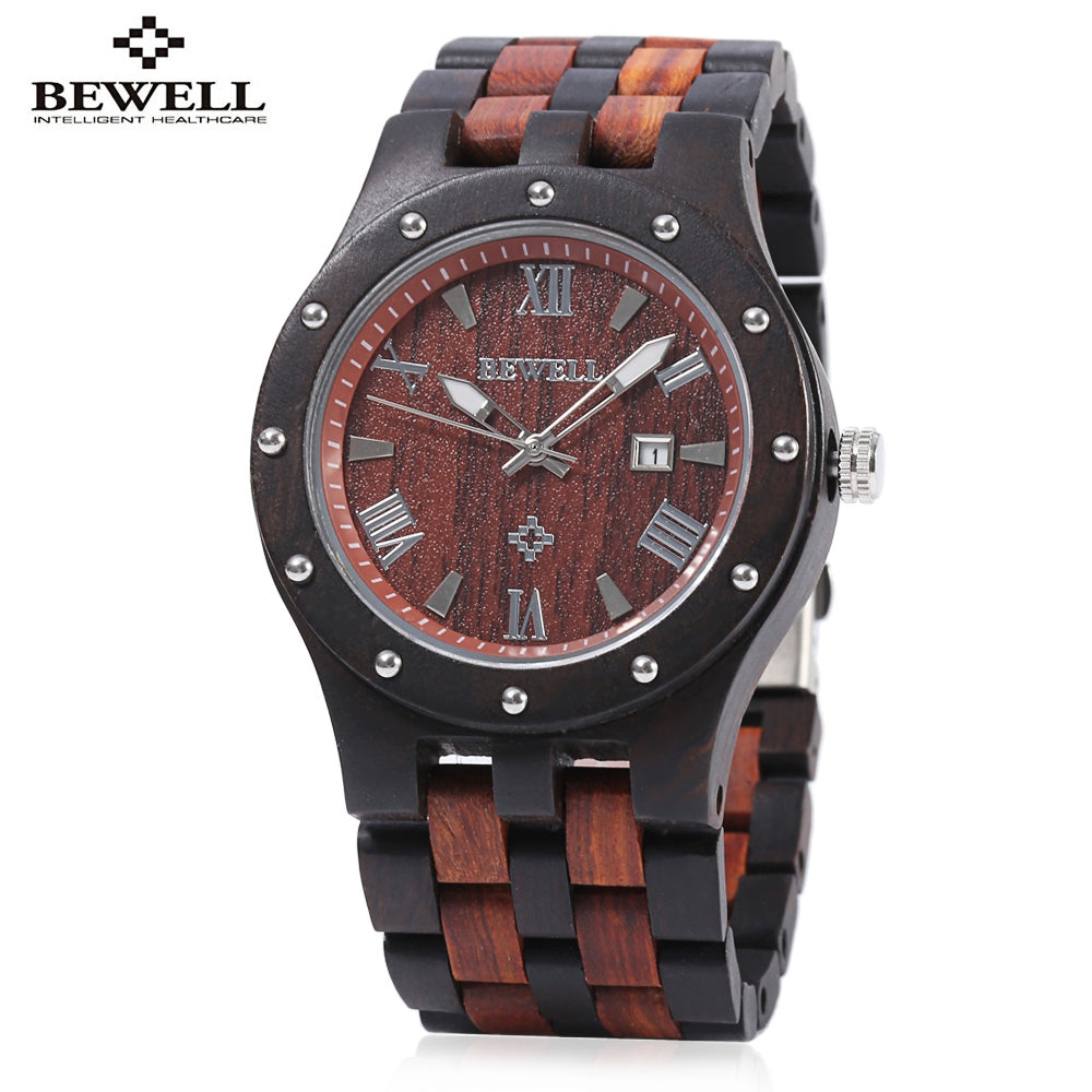 Bewell ZS - W109A Men Wooden Watch Quartz Movement Round Dial Wristwatch