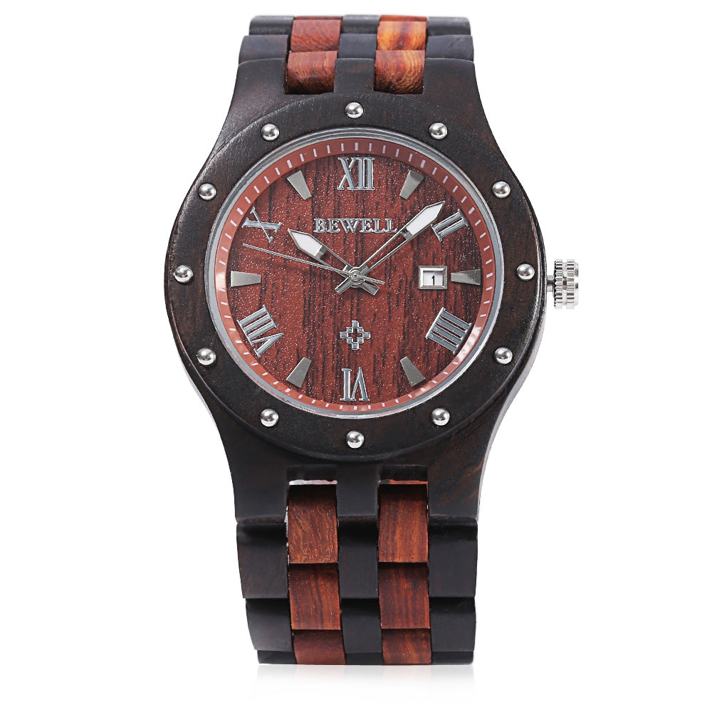 Bewell ZS - W109A Men Wooden Watch Quartz Movement Round Dial Wristwatch