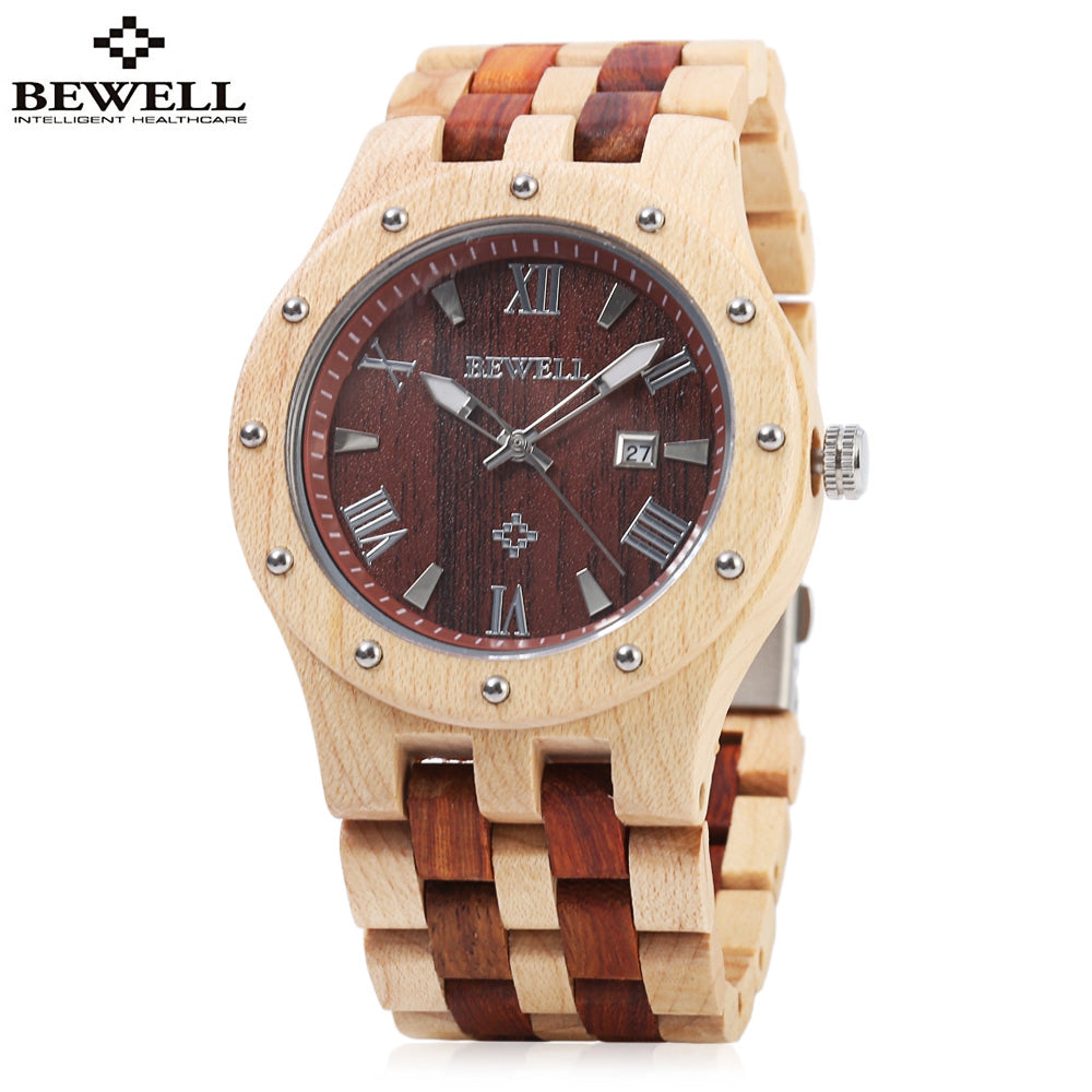 Bewell ZS - W109A Men Wooden Watch Quartz Movement Round Dial Wristwatch