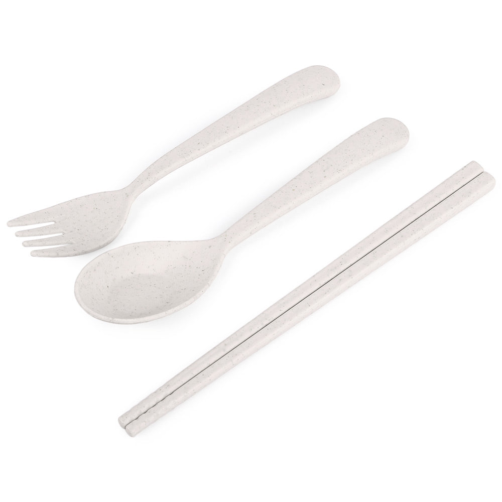 3pcs Environmentally Friendly Wheat Straw Chopsticks Spoon Fork Storage Set Portable for Travel ...