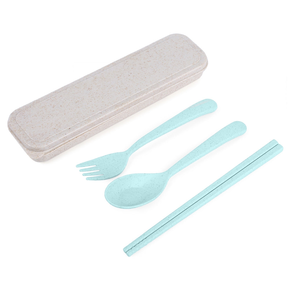 3pcs Environmentally Friendly Wheat Straw Chopsticks Spoon Fork Storage Set Portable for Travel ...