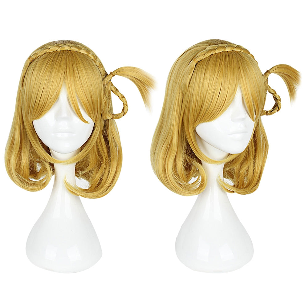 35CM Flax Yellow Wigs Heat Resistant Synthetic Hair Anime Cosplay Party for Sunshine Aqours Ohar...