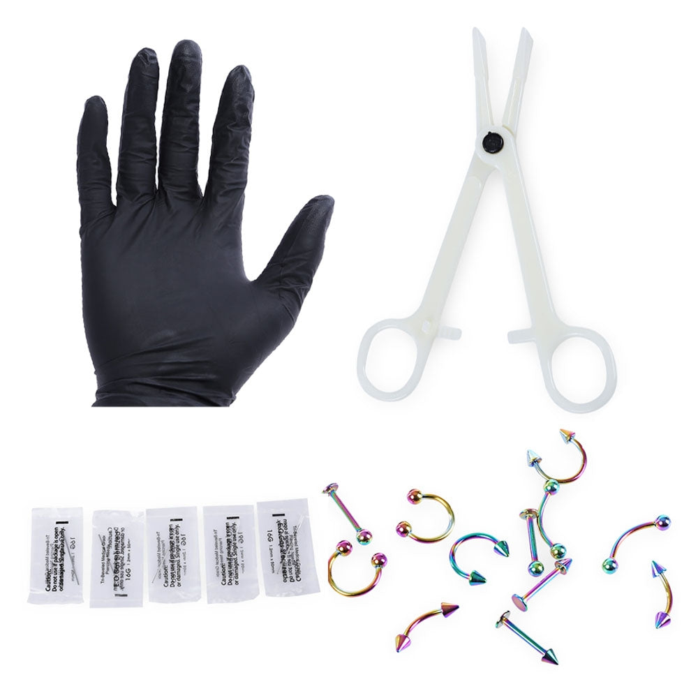 Disposable Ear Body Piercing Kit Sterile Needle Nipple Tongue Eyebrow Nose Lip Ring Pliers Tool
