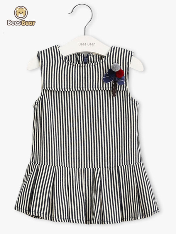 Cute Striped Bowknot Embellished Pleated Dress