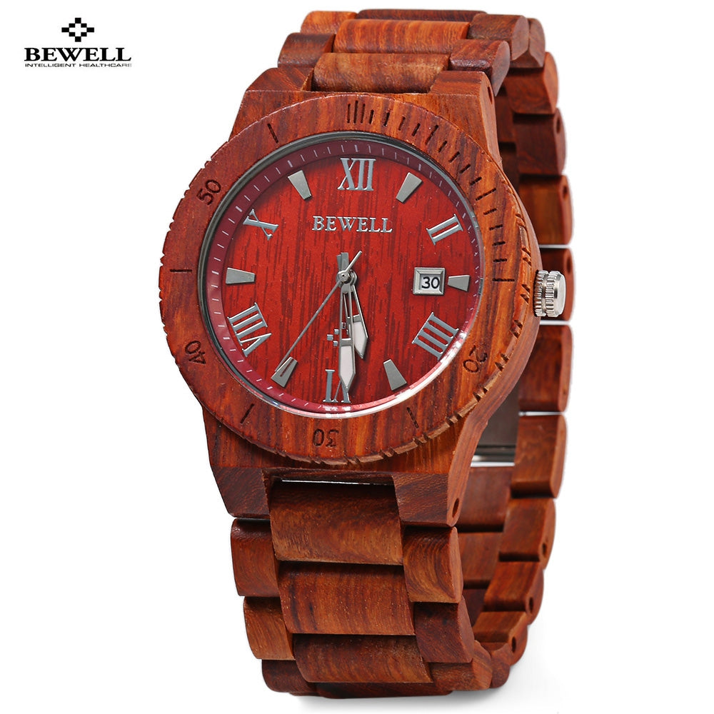 Bewell ZS - W109B Wood Men Watch Luminous Pointer Wooden Band Date Wristwatch