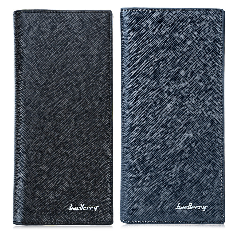 Baellerry Thin Soft Men Solid Color Long Vertical Photo Cash Card Wallet