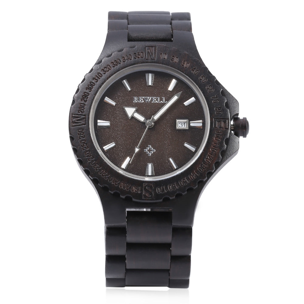 BEWELL ZS - W023A Male Wooden Date Quartz Wrist Watch with Gear Shape Bezel