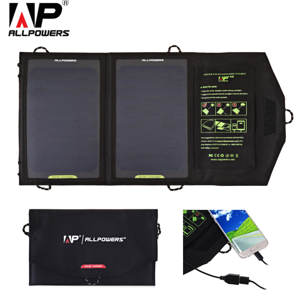 ALLPOWERS 10W Monocrystalline Silicon Solar Panel Water Resistant Folding Charging Bag