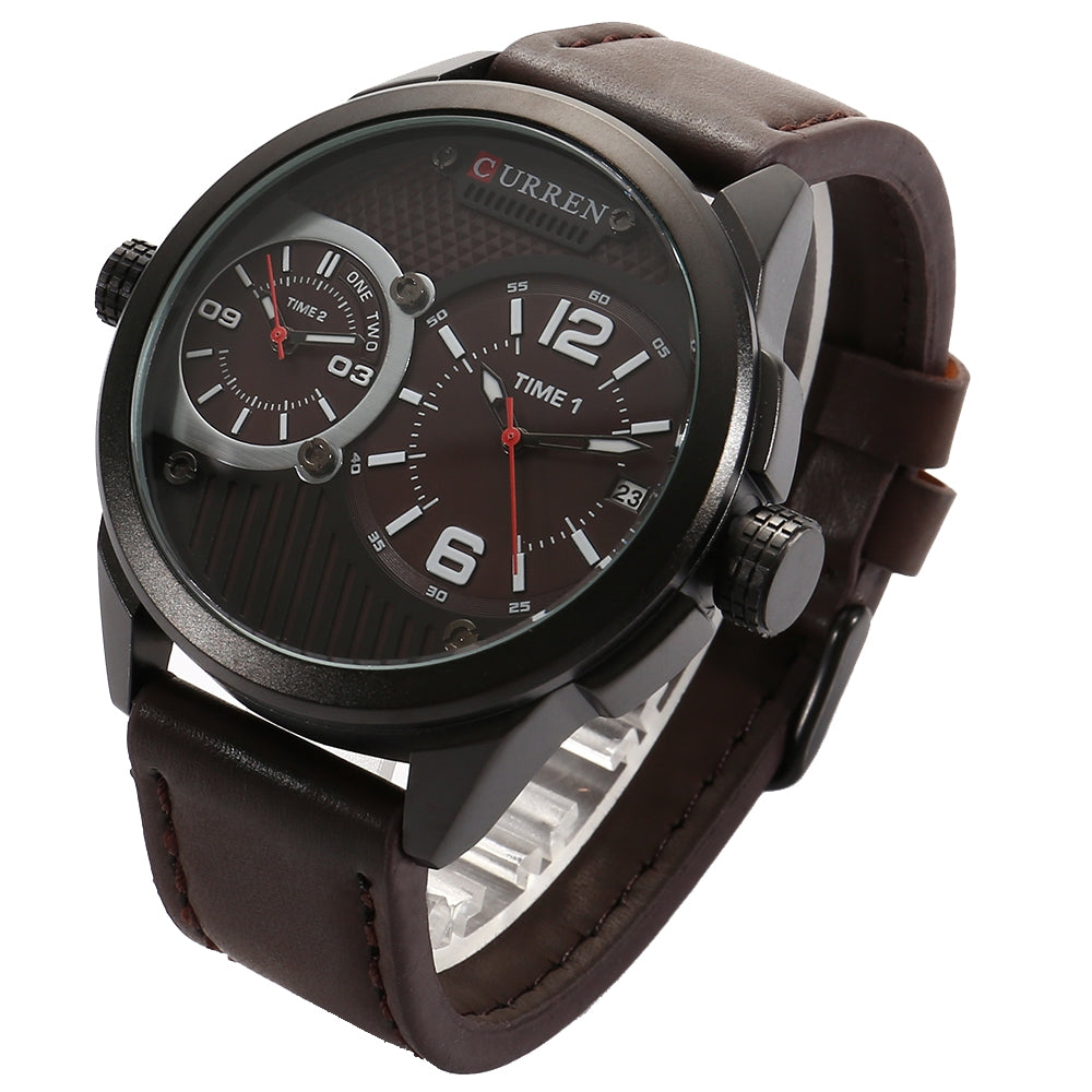 CURREN 8249 Double Movements Business Male Quartz Watch with Big Dial