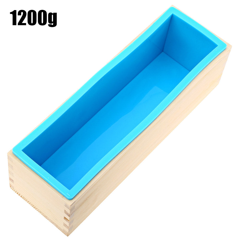 1200g Rectangle Silicone Soap Loaf Mold Wooden Box DIY Making Tools