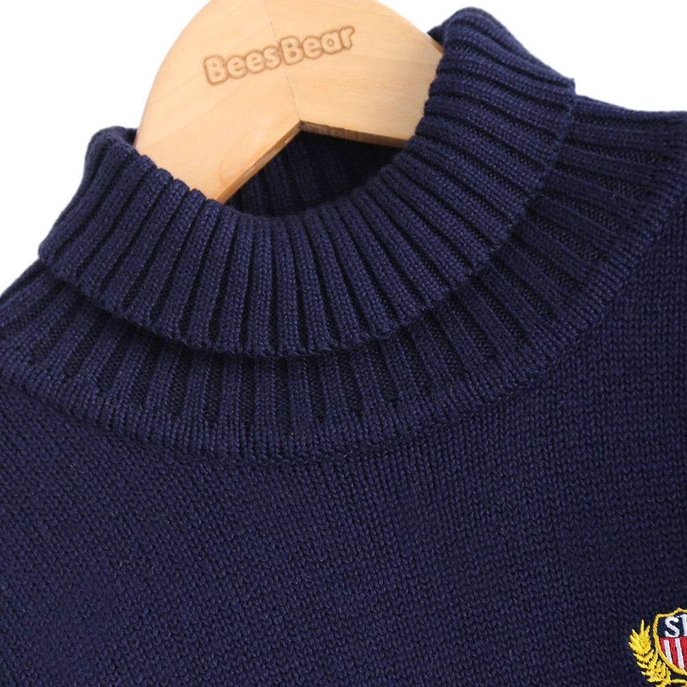 Boys Turtleneck Solid Color Pullover Sweater