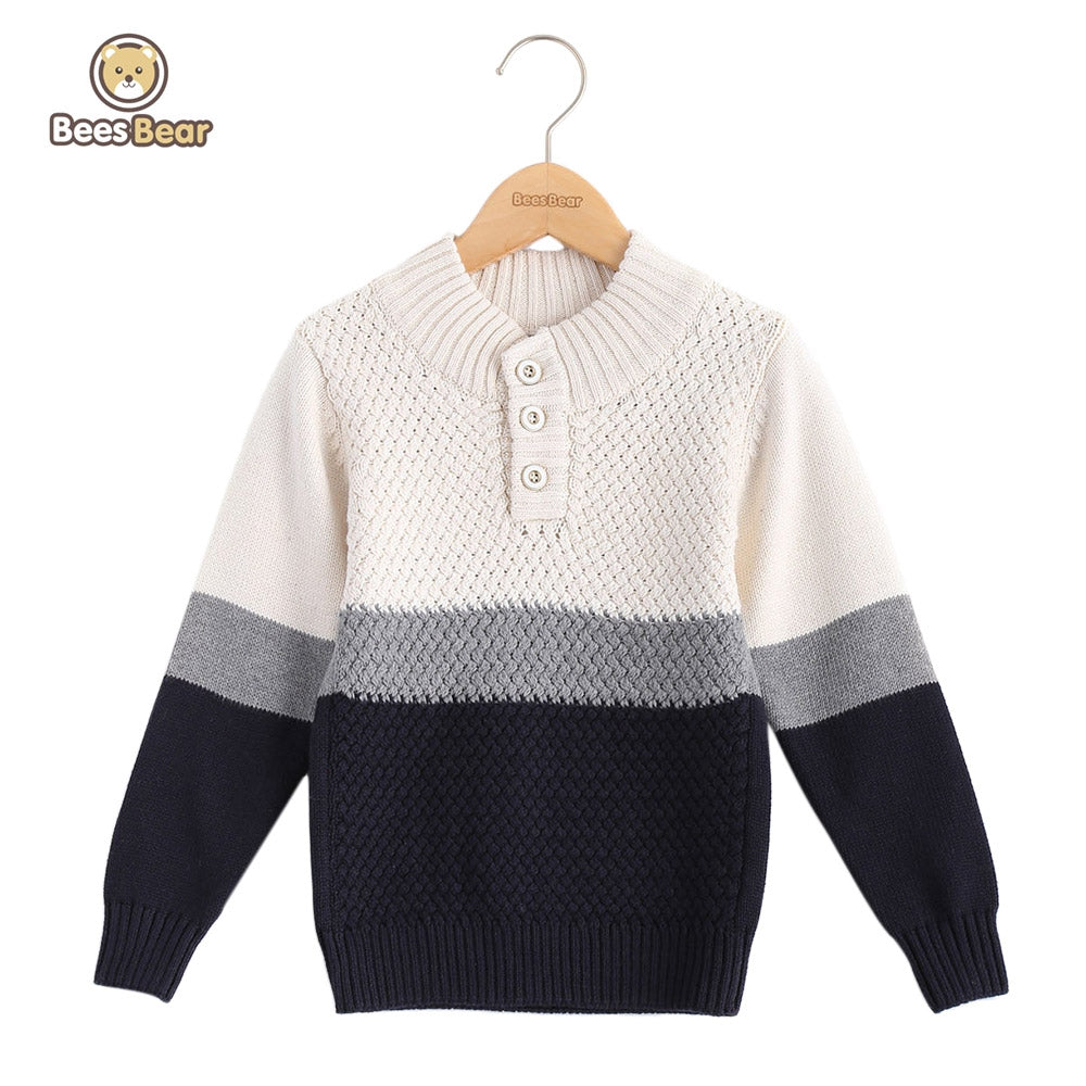 Color Block Buttoned Pullover Sweater