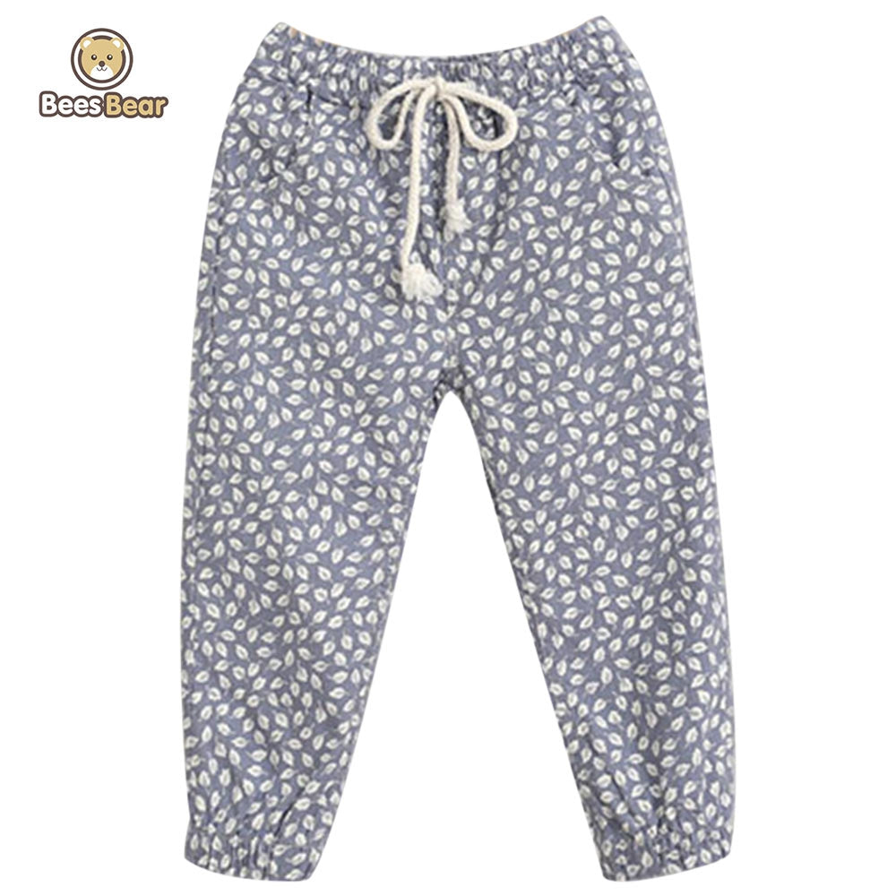 Casual Drawstring Leaves Print Pants