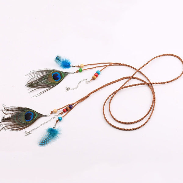 Bohemia Peacock Feather Pendant Waist Rope