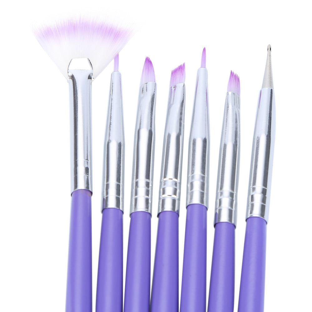 7pcs Professional Purple Nail Design Brush Manicure for Painting Dot Tool