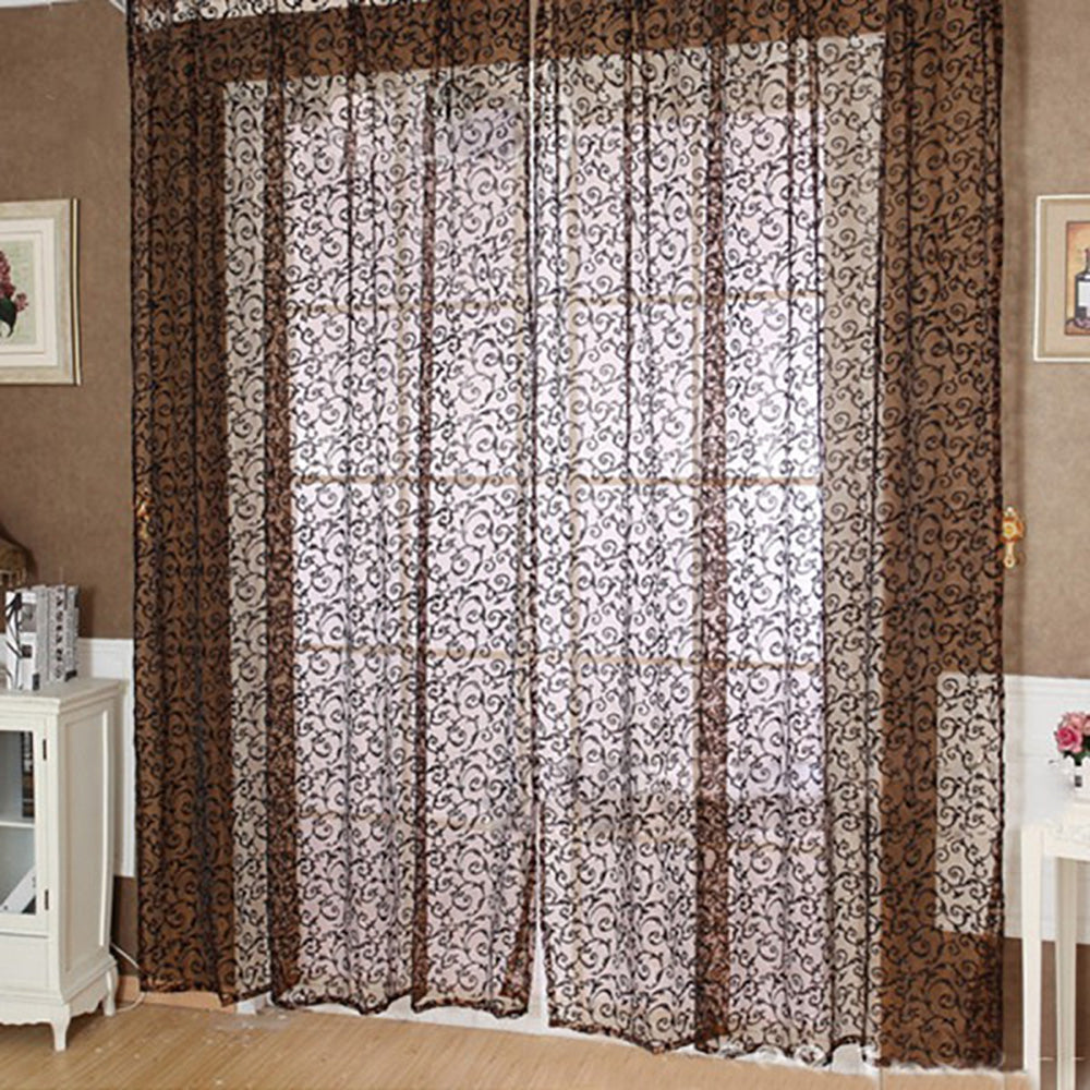 100cm x 270cm Flocking Floral Printed Sheer Wall Room Divider Curtain