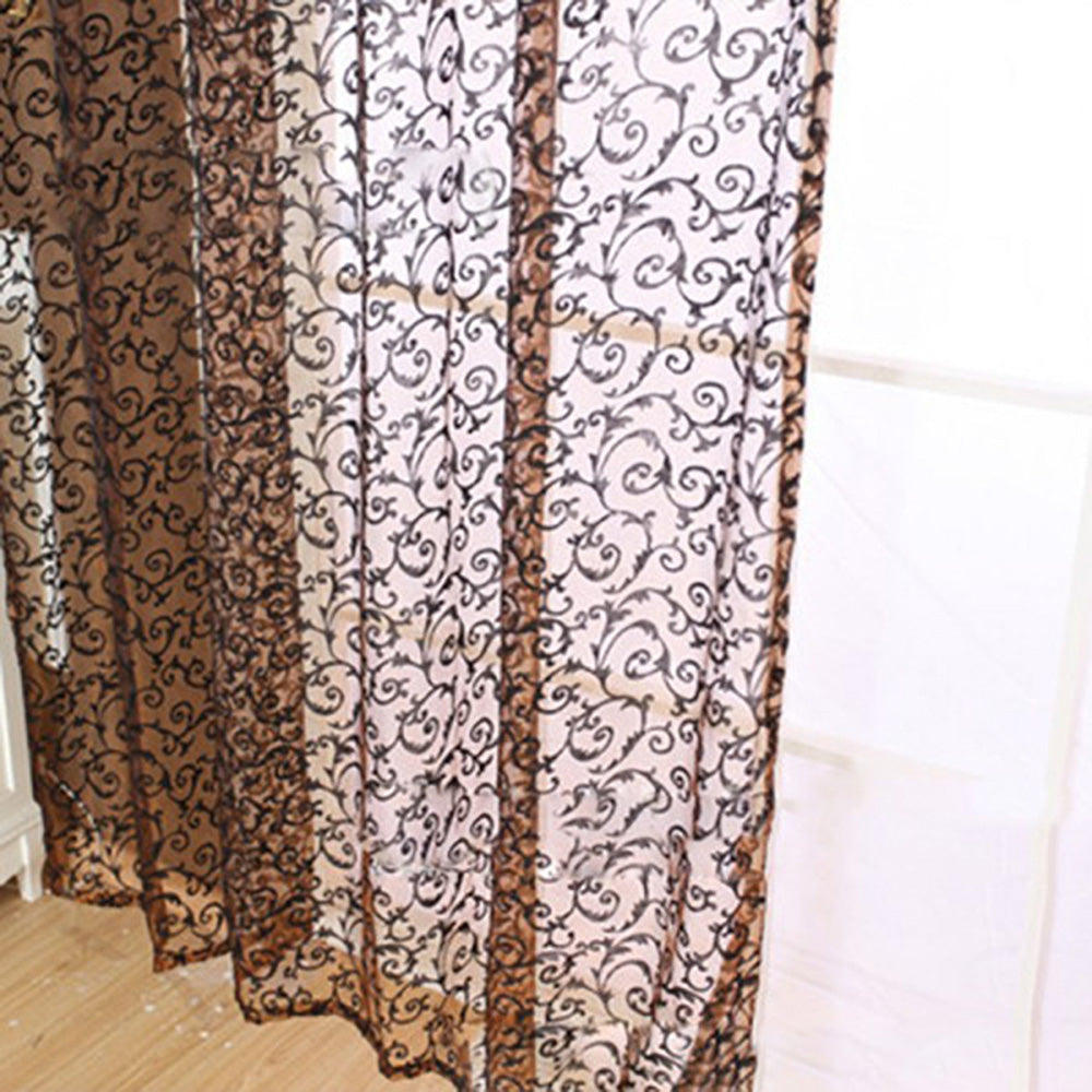100cm x 270cm Flocking Floral Printed Sheer Wall Room Divider Curtain