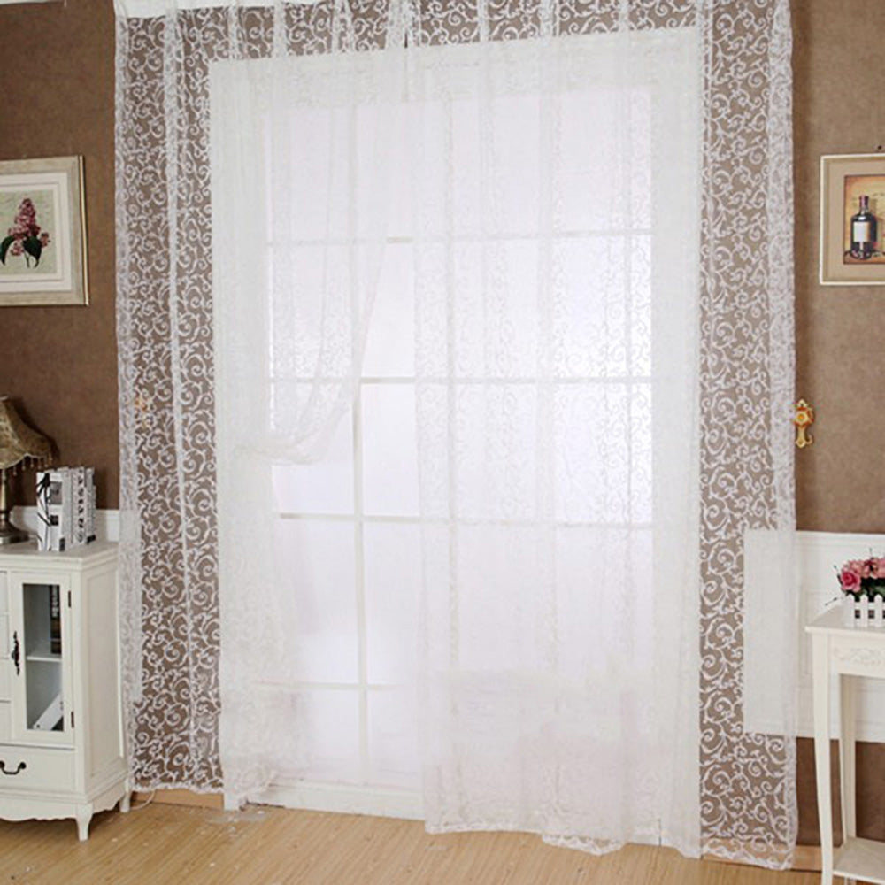 100cm x 270cm Flocking Floral Printed Sheer Wall Room Divider Curtain