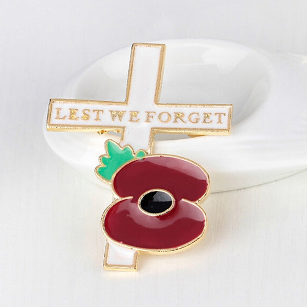 Cross Poppy Flower Brooch