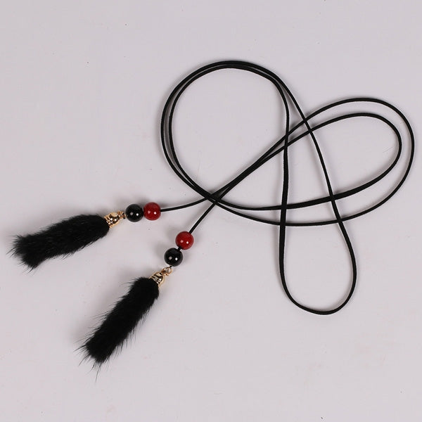 Double Bead and Plush Tassel Waist Rope