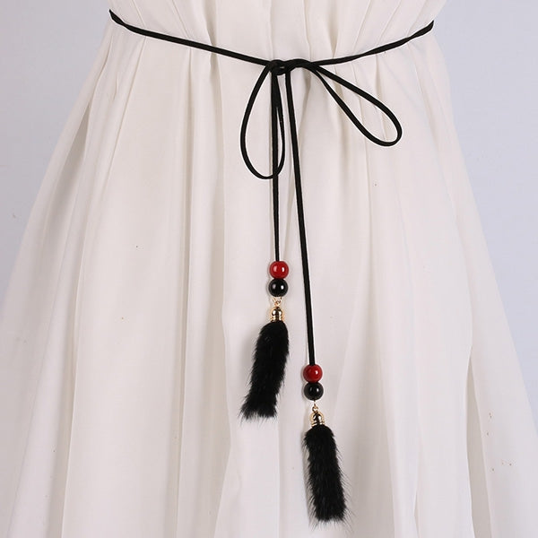 Double Bead and Plush Tassel Waist Rope