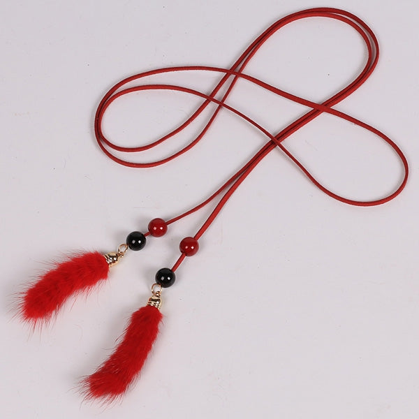 Double Bead and Plush Tassel Waist Rope