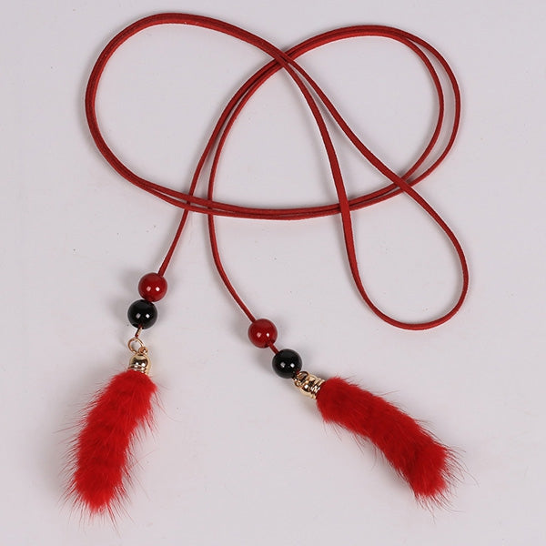 Double Bead and Plush Tassel Waist Rope