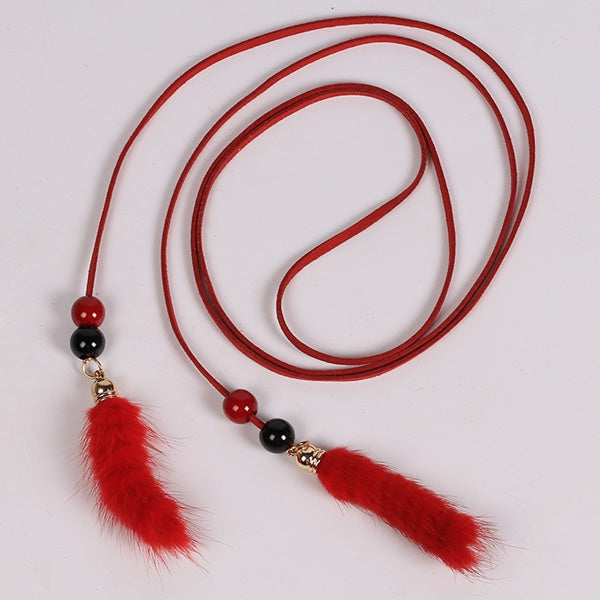 Double Bead and Plush Tassel Waist Rope