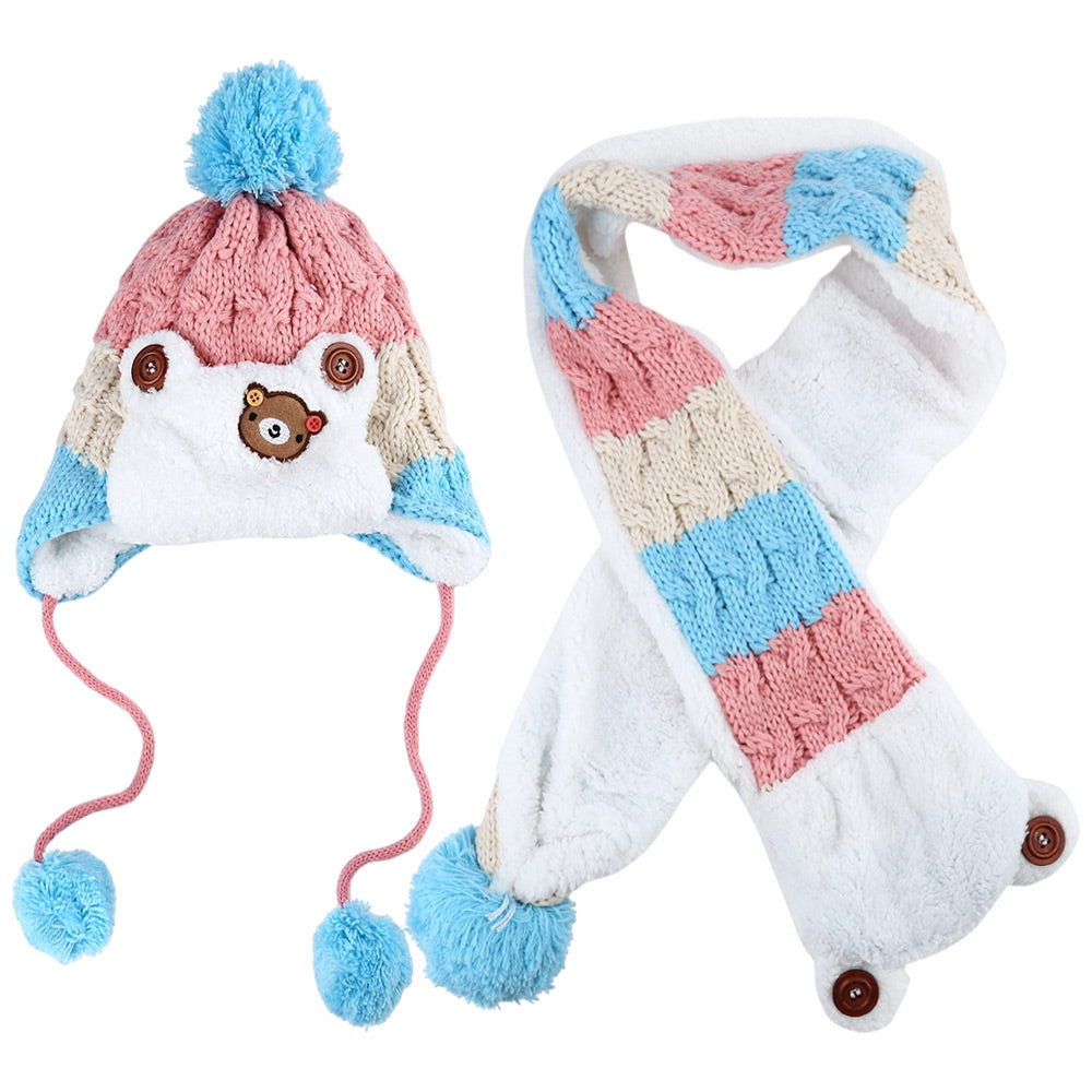 Adorable Bear Patchwork Pom-Pom with Scarf for Children