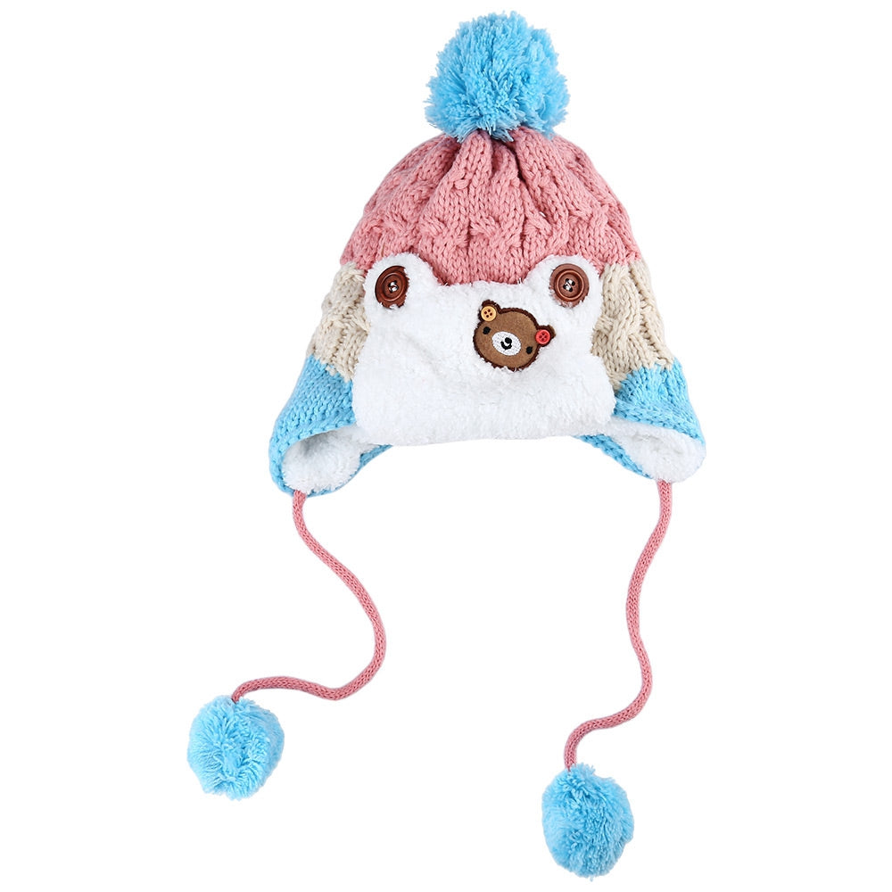 Adorable Bear Patchwork Pom-Pom with Scarf for Children