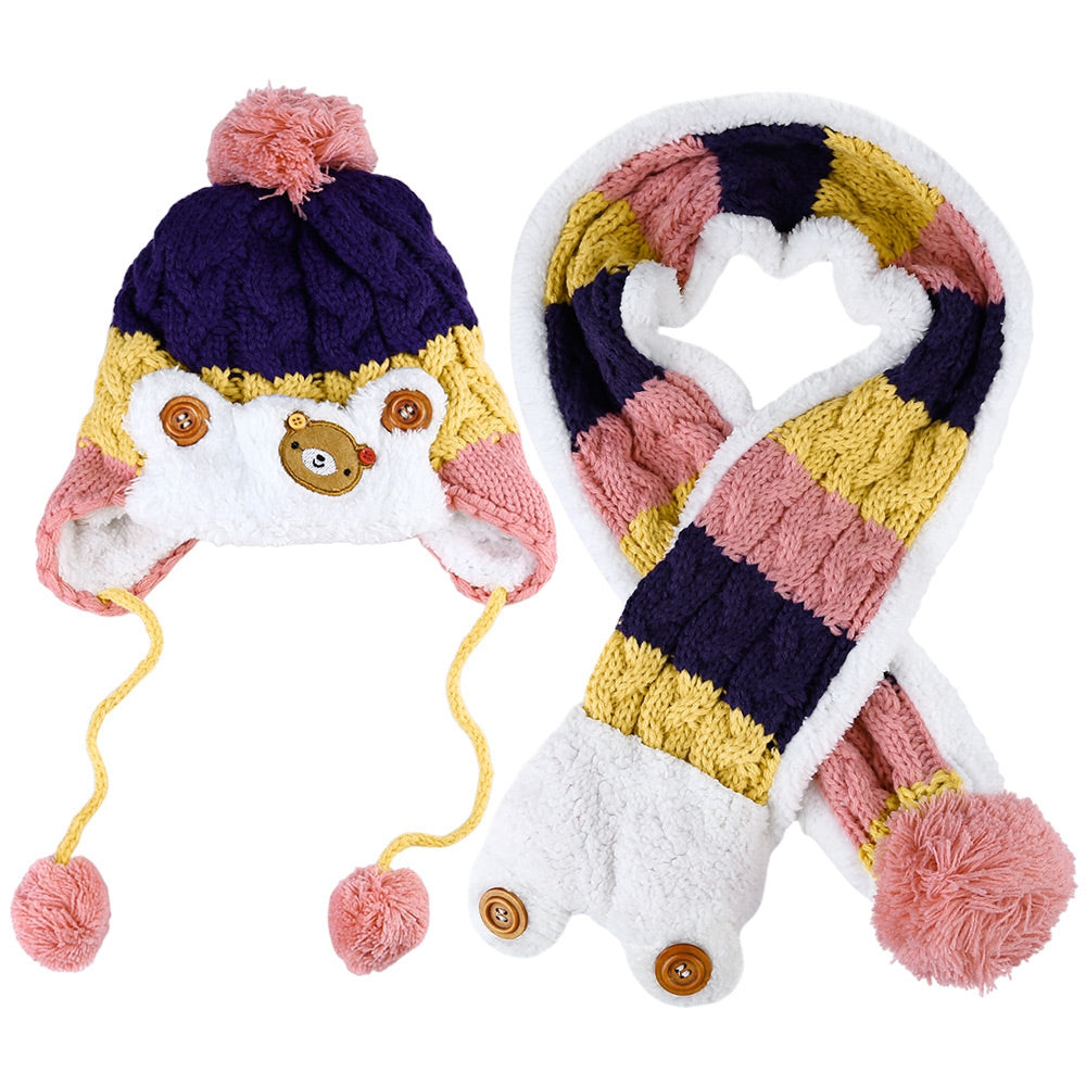 Adorable Bear Patchwork Pom-Pom with Scarf for Children