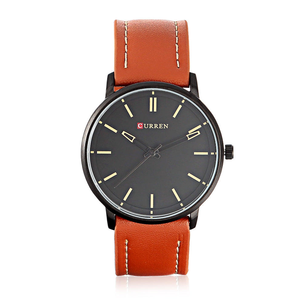 CURREN 8233 Casual Leather Strap Simple Nailed Scale Male Quartz Watch